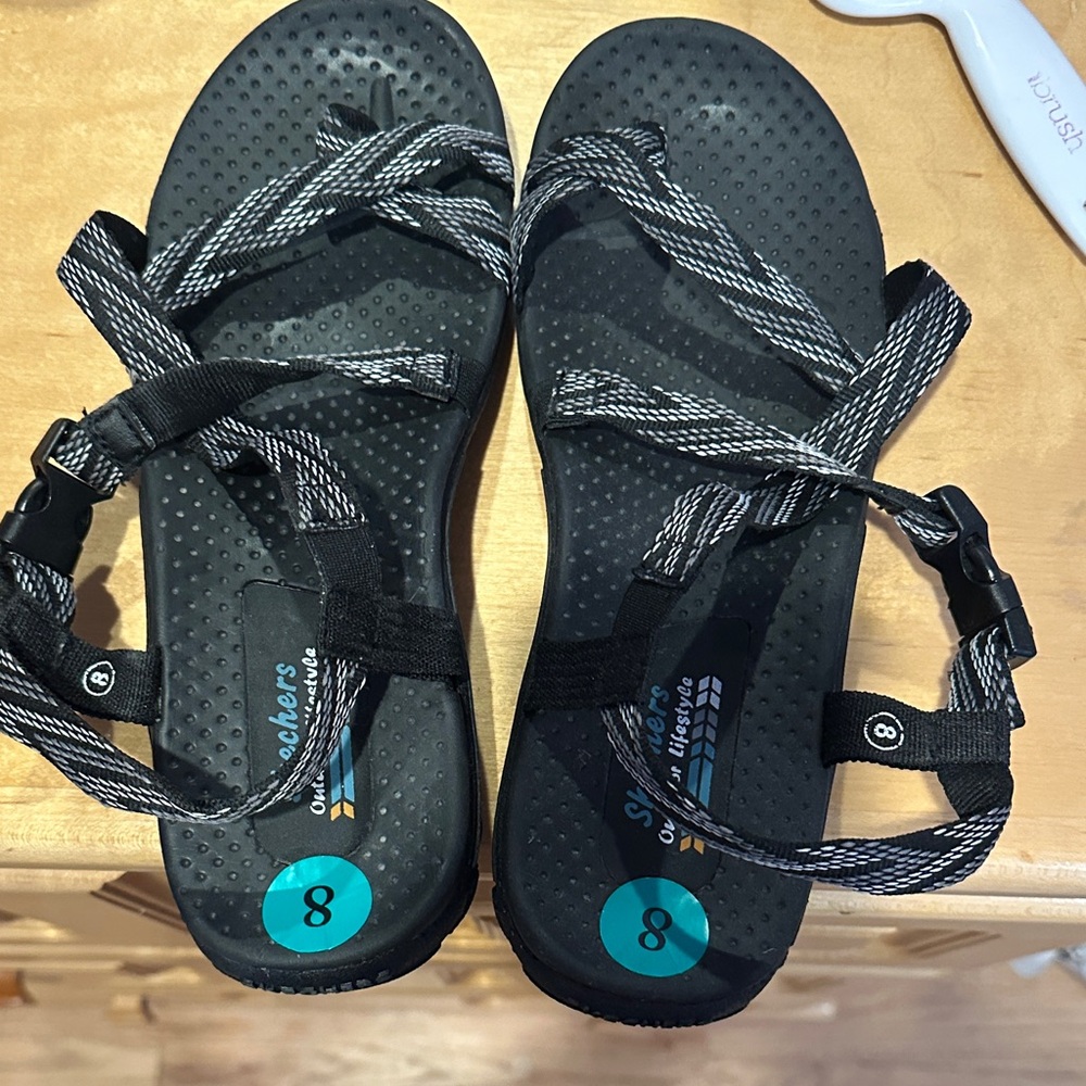 Skechers Black and Gray Strappy Sandals